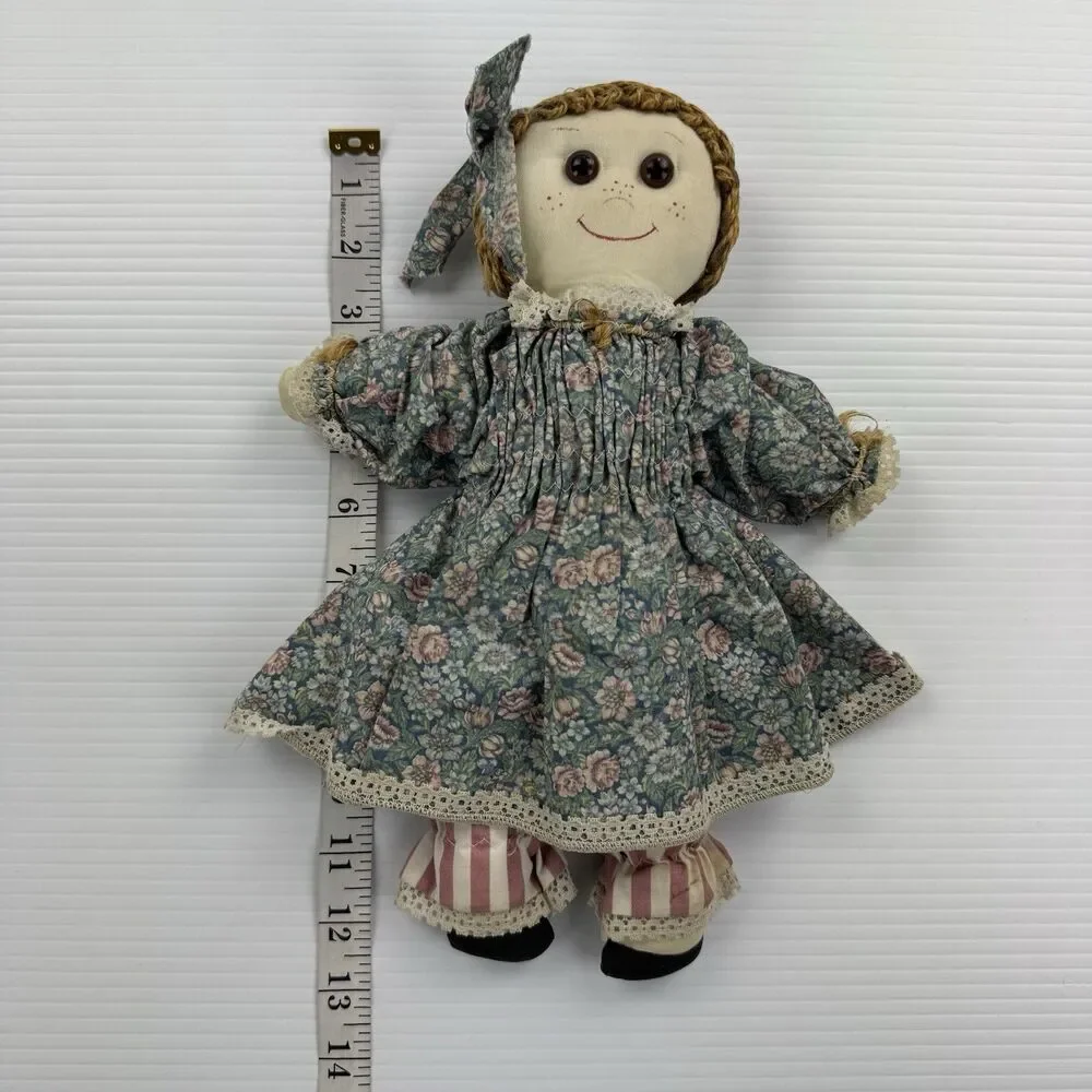 Vintage Handmade Rag Doll Prairie Floral Cottagecore Folk Art Cloth Farmhouse